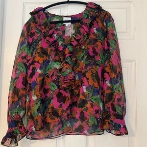 Misa Los Angeles, NWT, Small Floral Ruffle Blouse - Multicolor